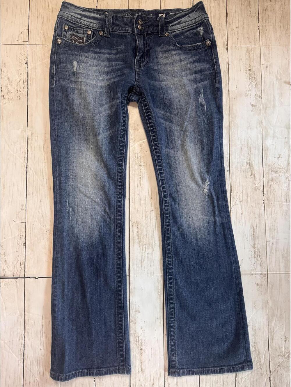 Miss Me Y2K Bootcut Jeans Size 30 Rhinestone Embellished Flap Pockets 31 Inseam